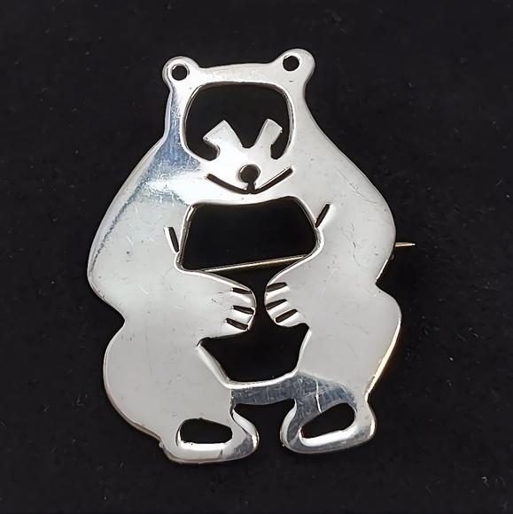 TAXCO Sterling Silver Openwork Cutout Grizzly Bear Brooch Pin - Picture 9 of 9